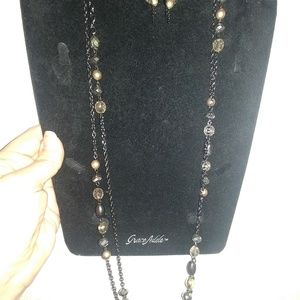 Earring/necklace set.  Gunmetal, glitzy